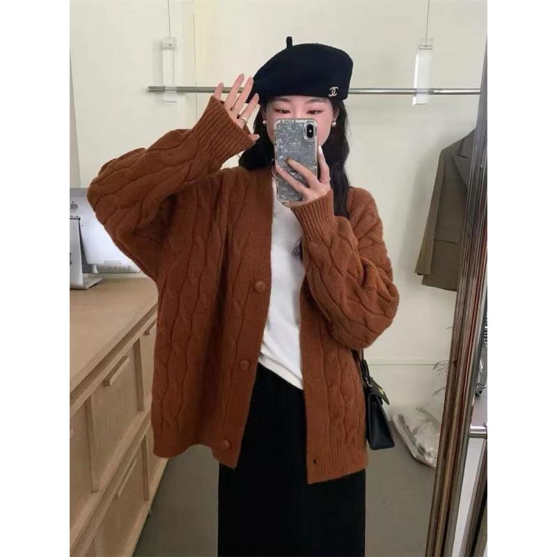 YYFS Women's Fashion Casual Fall Winter Solid Color Print Long Sleeve V-Neck Sweaters