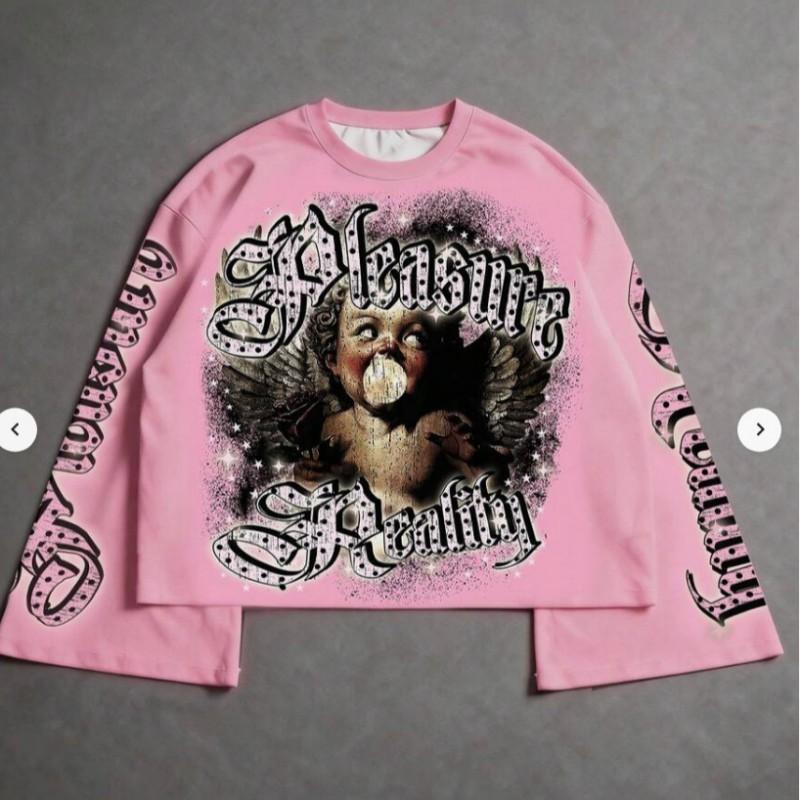 Vintage Cupid Print Gothic Sweatshirt Long Sleeve Flared Top Y2K Streetwear
