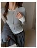 Women's 250g Heavyweight Two-Piece Look Round Neck Long Sleeve T-Shirt - Spring/Autumn Fashion with Straight Shoulder Patchwork Design