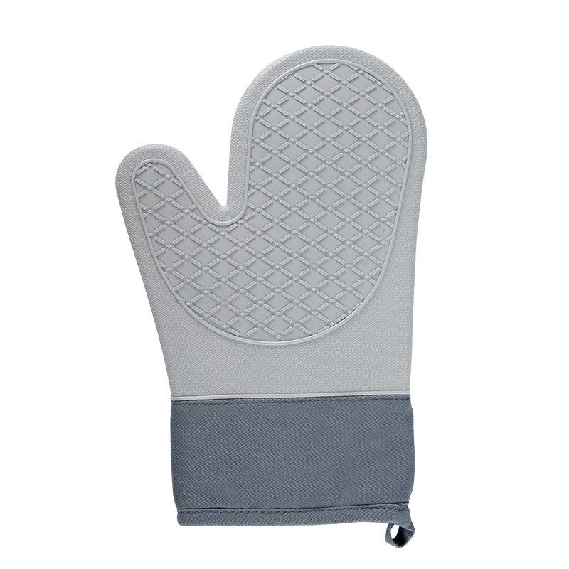 Silicone Heat-Resistant Anti-Slip Oven Gloves with Cotton Lining and Diamond Pattern