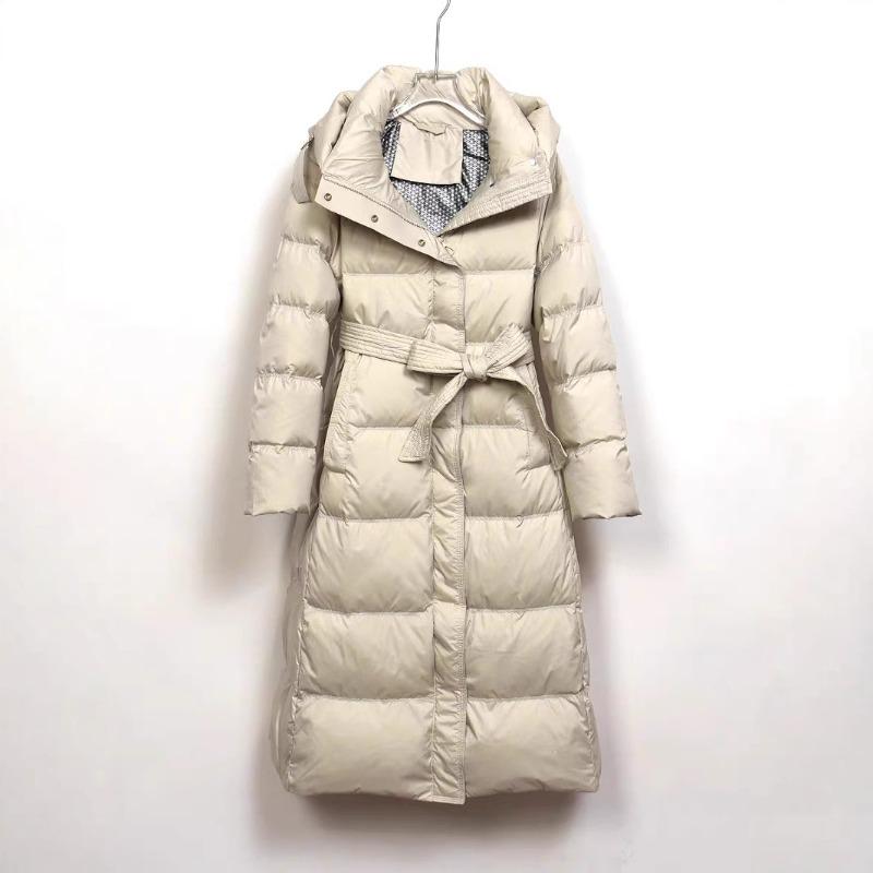 Autumn and Winter New Long Down Jackets for Women Over the Knee, Hooded Waist and Thin High-end Warm Jacket