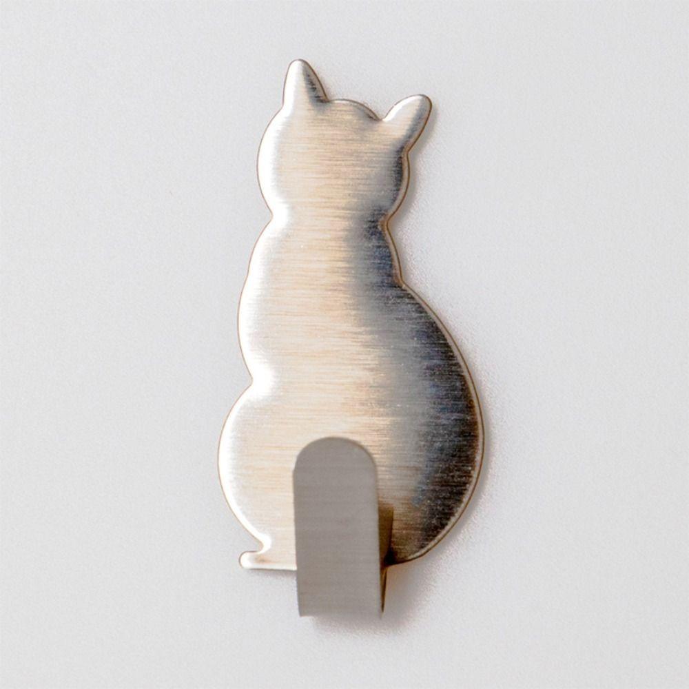304 Stainless Steel Cat Hook Creative Cartoon Wall Hooks Self Adhesive Hooks Multi-use Decor