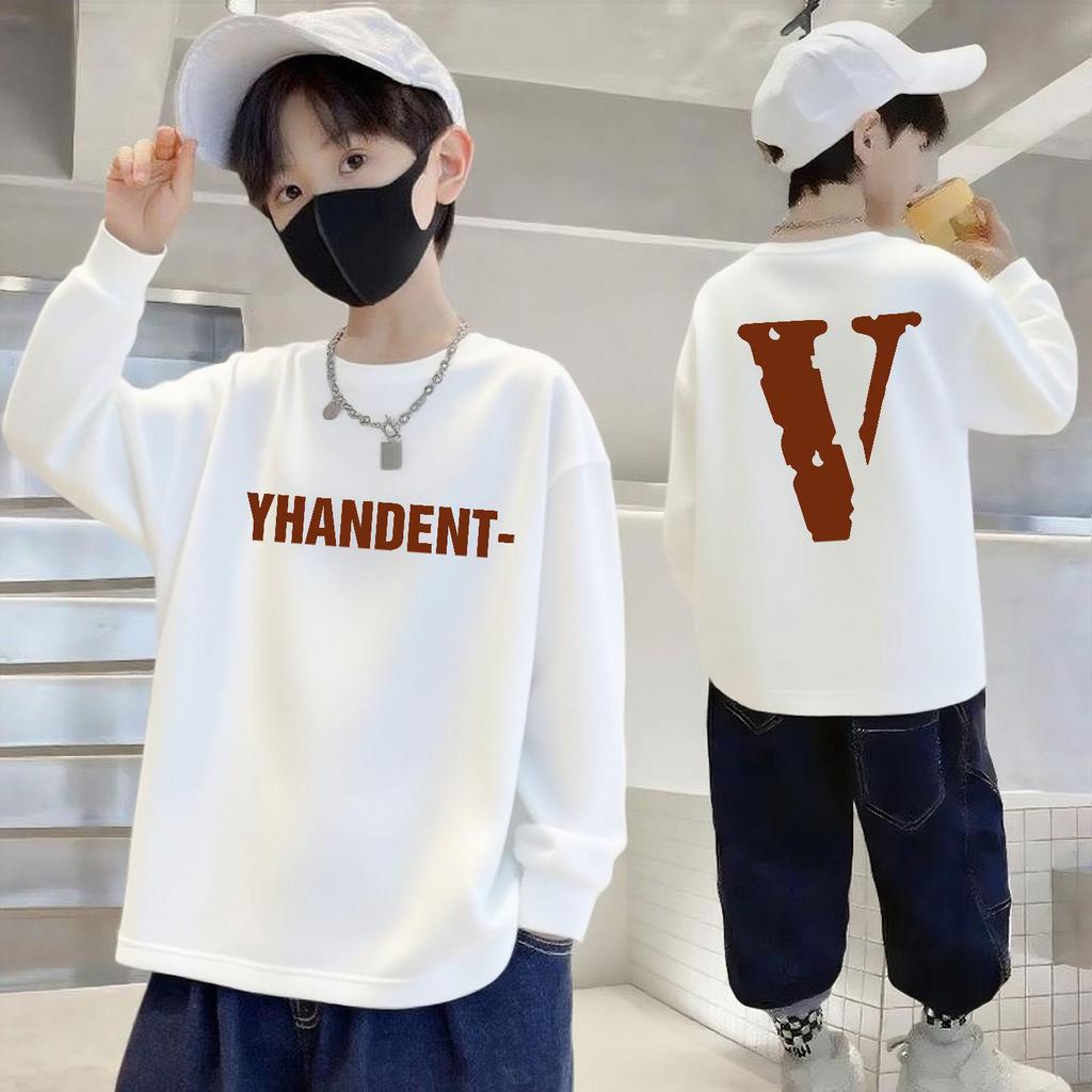 Boys' 100% Cotton Long Sleeve Round Neck T-Shirt - Autumn Casual Loose Fit for Kids