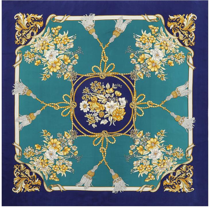 

130cm Fashion Flower Scarf For Ladies Brand Silk Scarf Design Big Square Scarf For Women Neckerchief Shawl 130x130cm