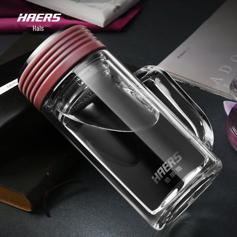 HAERS Double-Layer Glass Tea Infuser Mug with Handle