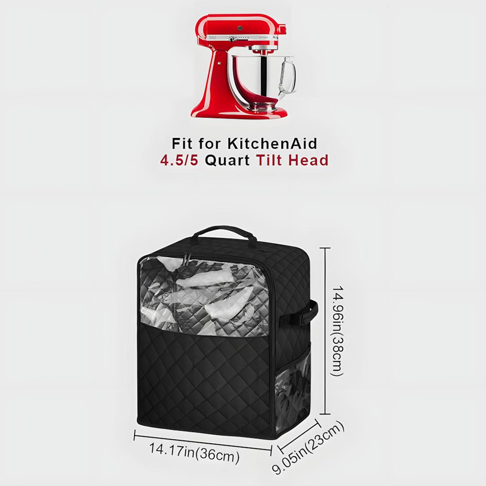 Stand Mixer Cover with Sliders Base, Compatible with KitchenAid Mixers (6/7/8 Quart), Storage Bag with Pockets for Attachments