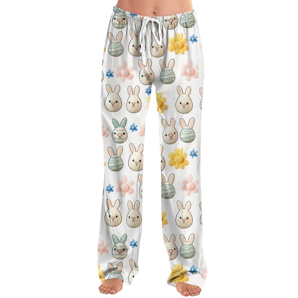 Dámské pyžamové kalhoty na spaní, ležérní stahovací šňůrky, elastický pas, pohodlné rovné jógové volné kalhoty, velikonoční