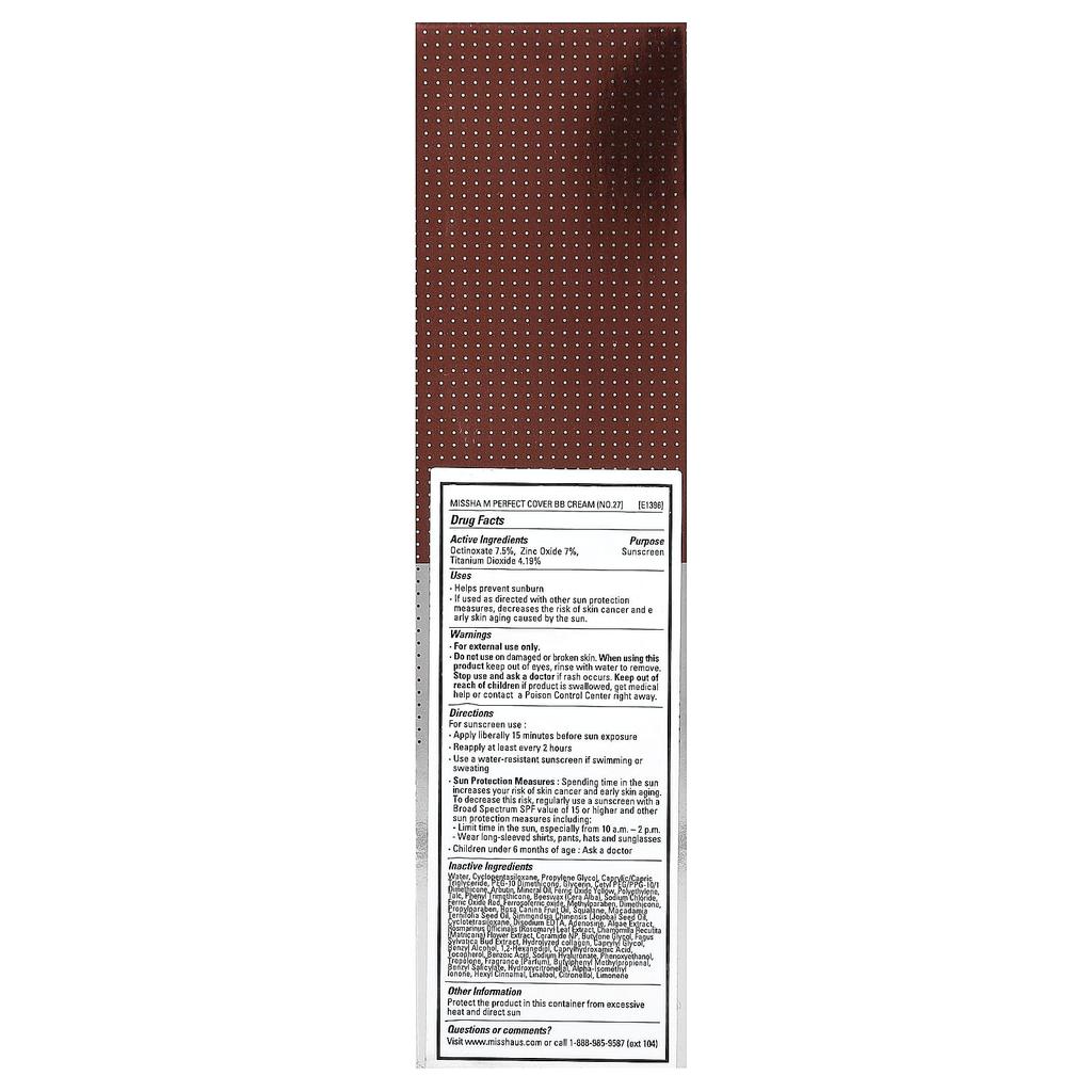 MISSHA M Perfect Cover BB Cream, SPF 42 PA++, No. 27 Honey Beige, 50 Ml (1.7 Fl Oz)