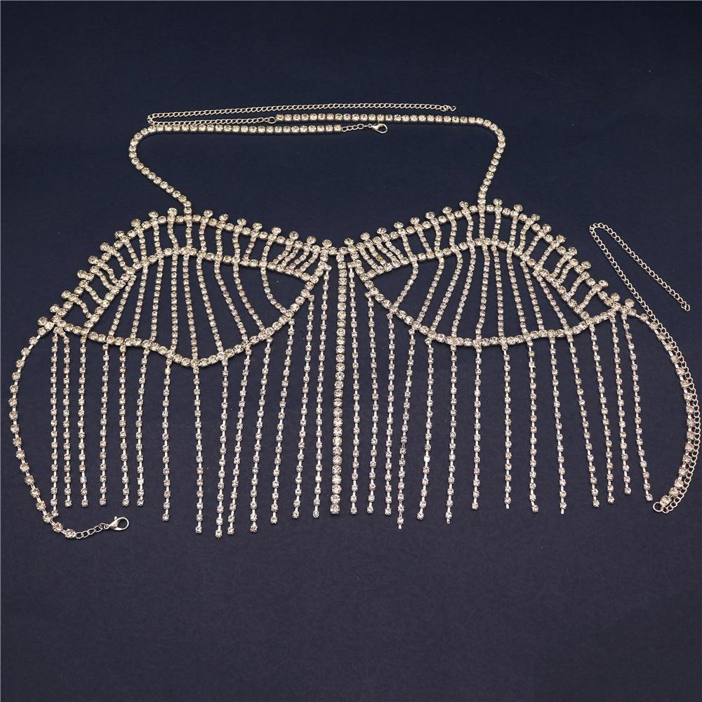 Sexy Luxury Long Fringed Rhinestone Bra, European And American Nightclub Fashion Super Flash Body Chain Accessories Body Chain