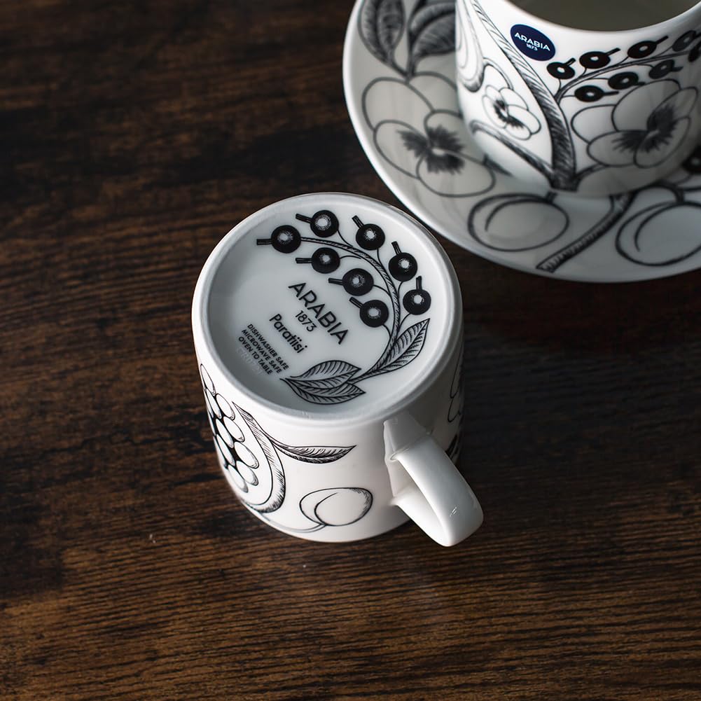 Arabia Paratiisi Black 1021003 6411801003055 Mug, & White, 240ml, Porcelain, Finnish, Nordic, Gift, /