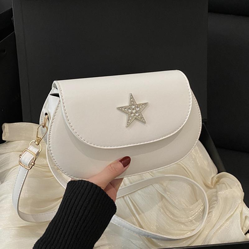 2025 New Temperament Fashion Design Single Shoulder Crossbody Foreign Style Solid Color Four-pointed Star Portable Texture Crossbody Bag Female