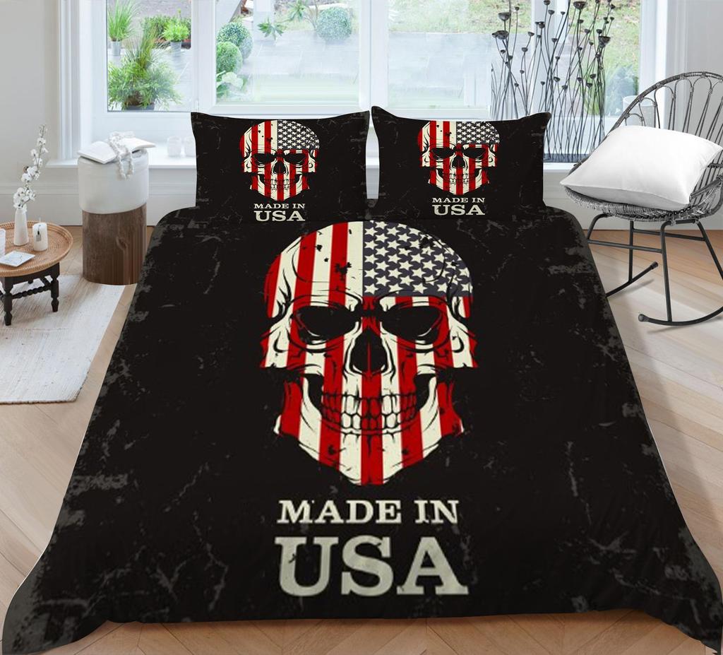 Set de lenjerie de pat cu craniu pentru acasă lenjerie de pat respirabilă cu husă de pernă husă de pilota de înaltă calitate pentru băiat, adolescent, textile de acasă