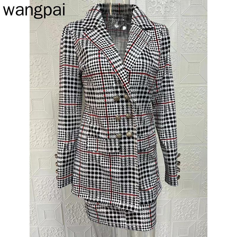 Zweiteiliges Set für Damen, Herbst und Winter, lässig, langärmelig, Anzugjacke, bedruckter Rock