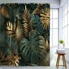 1pc Golden Green Leaf Bathroom Shower Curtain, Tropical Style, Modern Fashion Shower Curtain, Includes 12 Hooks, 180*180cm Bat