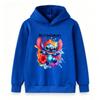 Kids Boys Girls Casual Stitch Print Long Sleeve Hoodie, Cute Cartoon Graphic Pullover Sweatshirt, Colorful Floral Paint Splash Pattern Soft Hooded Top