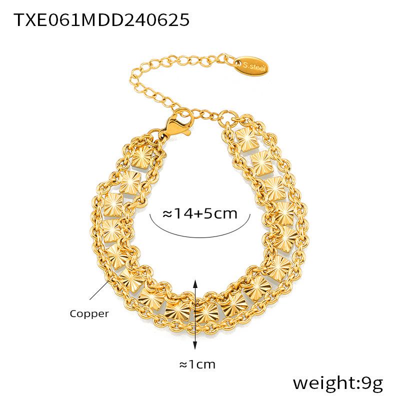 French Chic Multi-Layer Copper-Gold Textured Bracelet & Necklace Jewelry Set