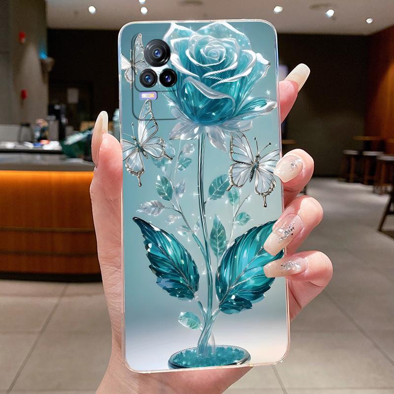 Case For VIVO V21E Y73 2021 V21 4G 5G Phone Case Clear Aesthetic Luxury Fashion Butterfly Flowers Silicone Soft TPU Slim Casing