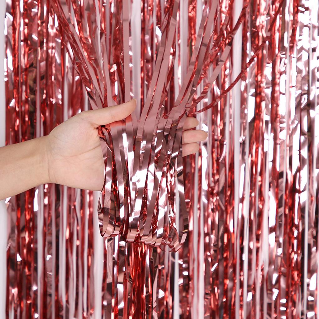 2Pcs Foil Fringes Backdrops Party Decoration 3.28x6.56ft Metallic Tinsel Photo Backdrop Curtains For Wedding Birthday