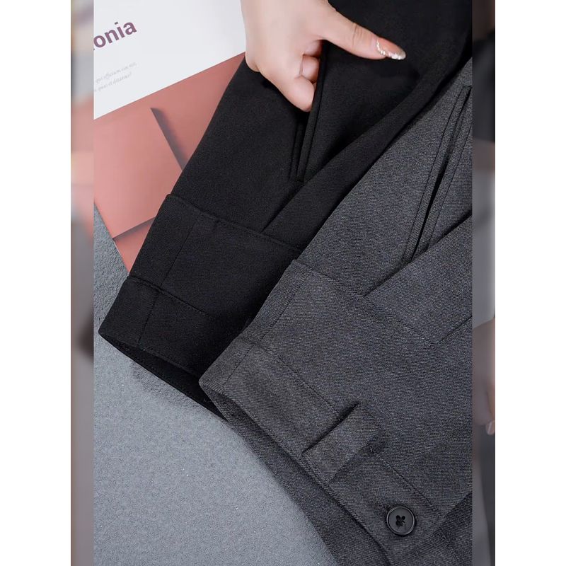 Gray Suit Wide-Leg Pants for Women 2026 New Autumn and Winter Fleece-Lined Loose Slimming Casual Pants Curved Woolen Pants