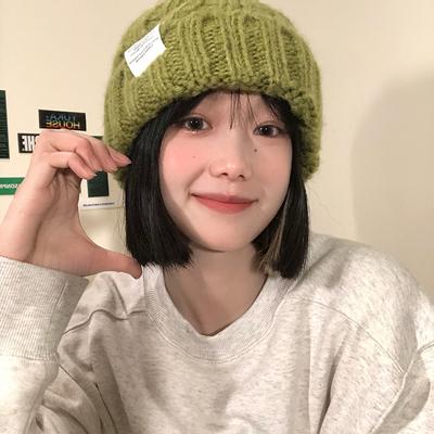 Women's Thick Knitted Wool Hat In Autumn and Winter Versatile Big Head Circumference Green Loose Trend