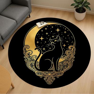1pc Cat Moon Round Chair Mat Area Rug - Non-Slip, Floor Mat for Office, Bedroom, and Indoor Decor C1125402