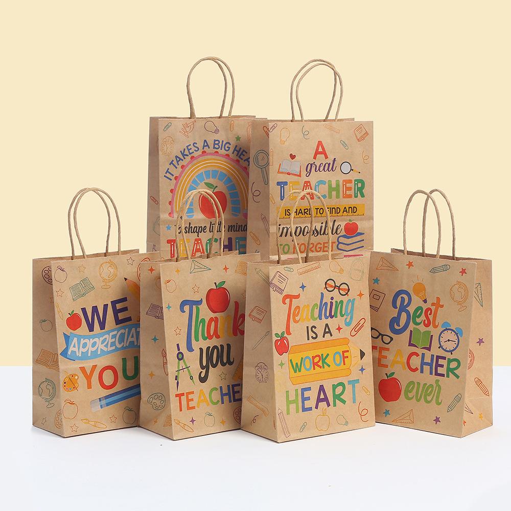 

30pcs Kraft Paper Gift Bags With Handles For Teacher Appreciation Party Favor Packaging Classroom Rewards And Thank You Gifts 30pcs&15x8x21cm