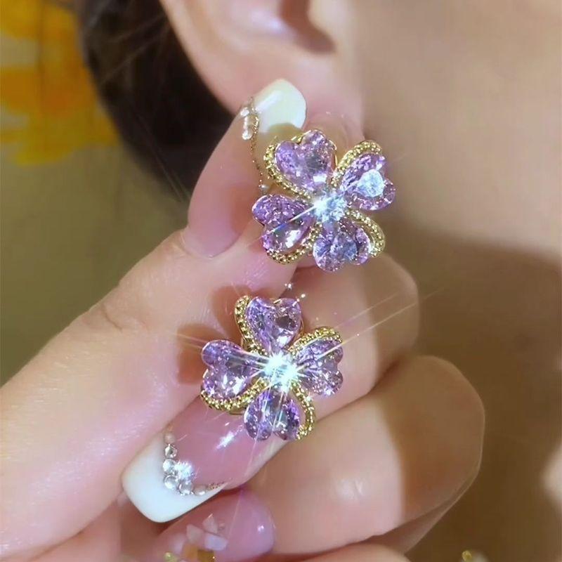 

Fancy Small Purple Flower Earrings for Women Stylish Internet Influencer All-Match Earrings Hypoallergenic New Arrival Eardrops Earrings 2226#(Purple) Petal Drop Earrings