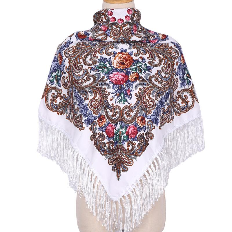 110*110Cm Ethnic Floral Headscarf For Elegant Women Shawl Babushka Bandana Handkerchief Female Head Wraps Print Square Scarves