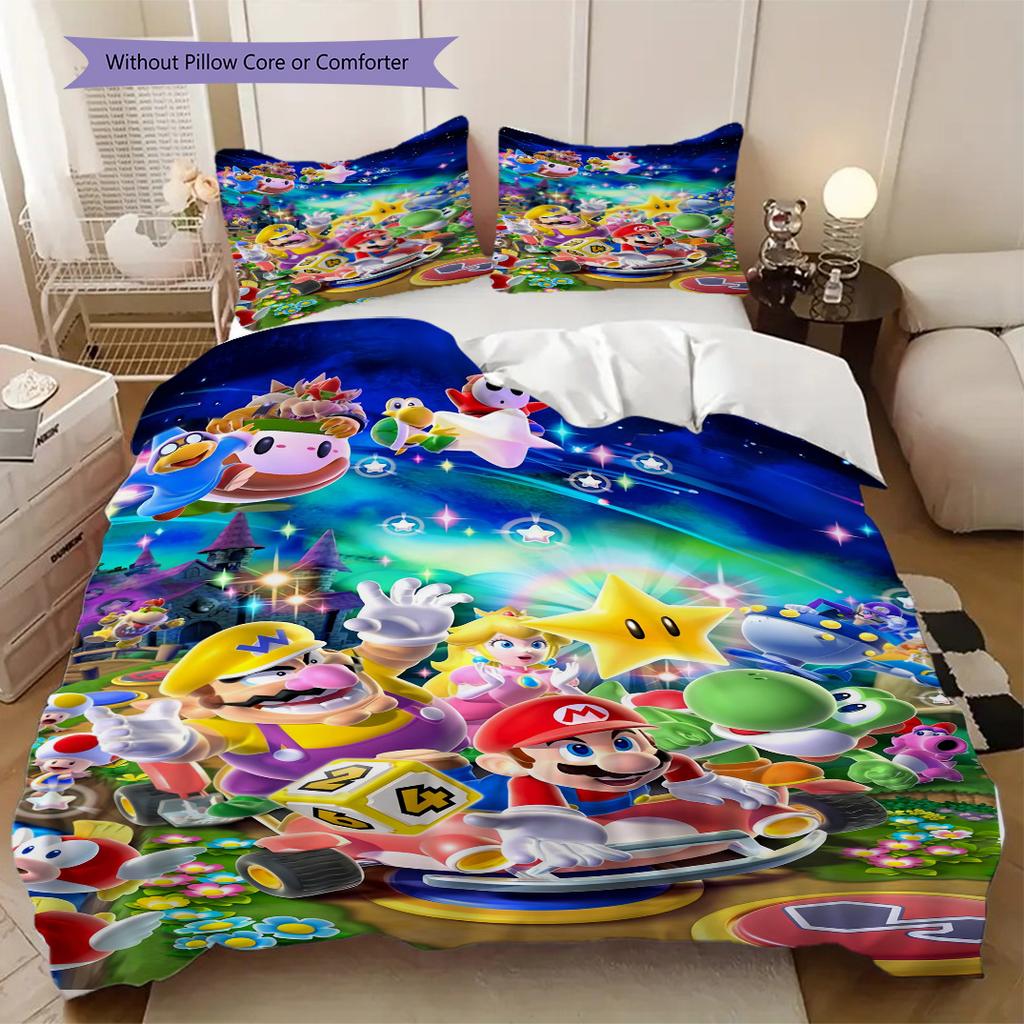 Super Mario Print Soft Comfortable Duvet Cover, Children's Bedding Set Gift, Various Sizes Available Machine Washable LXR96
