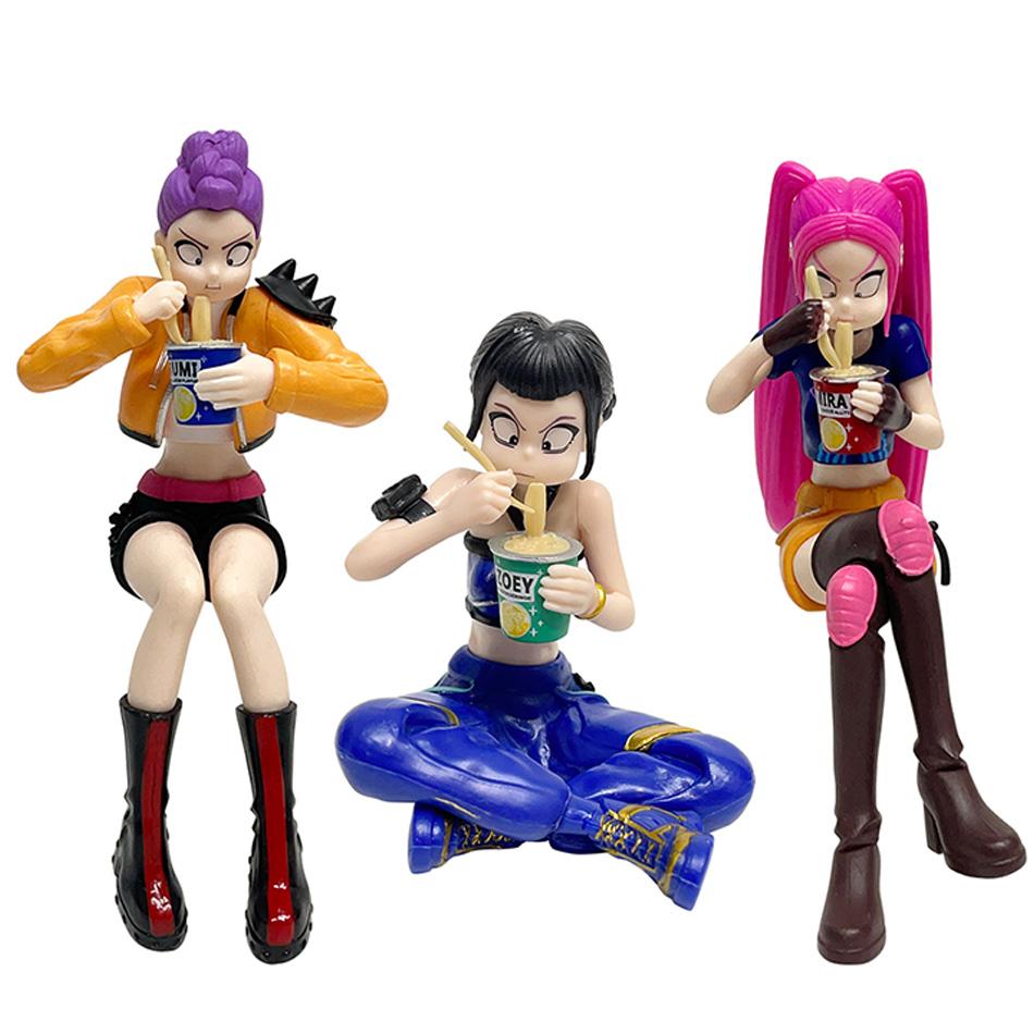 NEW Anime Kpop Demon Hunters Doll Toys Rumi Mira Zoey Action Figure Toy Sitting and Eating Instant Noodles Girl PVC Toy Gift