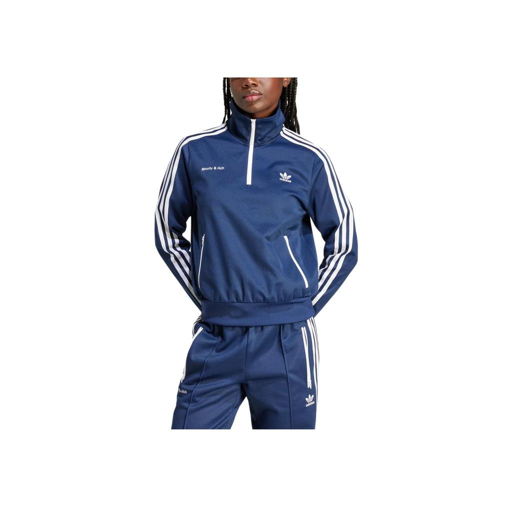 Adidas Originals Sporty & Rich Collaboration SS24 Brand Logo Retro Sports Stand Collar Comfortable Fashion Striped Long Sleeve Jacket JD3770