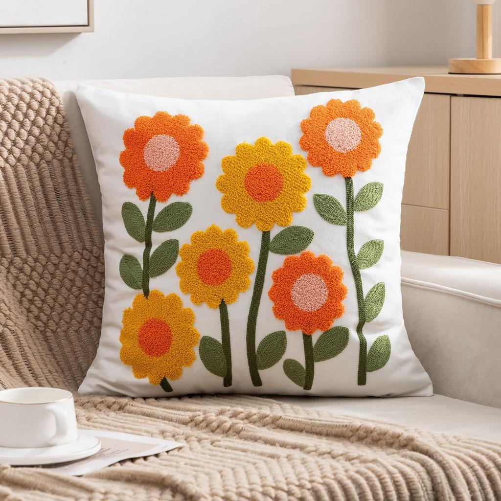 Flower Pillow Cover Towel Embroidered Sofa Throw Pillow Cover Decorative Square Cushion Case for Sofa Bedroom 45x45 Pillowcase