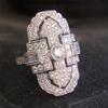 Vintage 925 Sterling Silver Shiny Full Diamond Gemstone Ring 18K Gold Cubic Zirconia Promise Rings CZ Diamond Multi Row Cocktail Rings Eternity