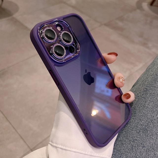 Luxury Armor Glitter Diamond Transparent Clear Hard Case for iPhone 15 14 Pro Max 13 12 11 Plating Camera Lens Protection Cover