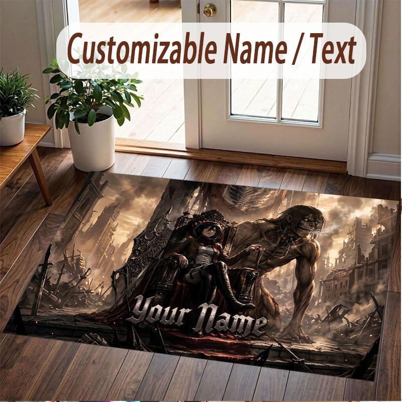 Custom Name Crystal Velvet Rug,Attack on Titan Comfortable Anti Slip Floor Mat For Room Decoration
