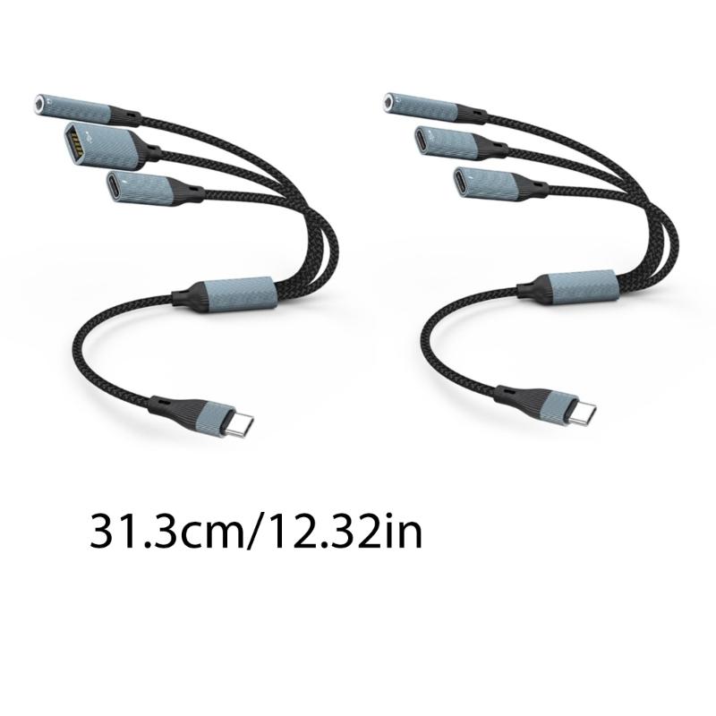 Multifunction USB Type C Adapter Cable 3.5mm Sound PD60W Charging OTG Data Transfer for Tablets and PC