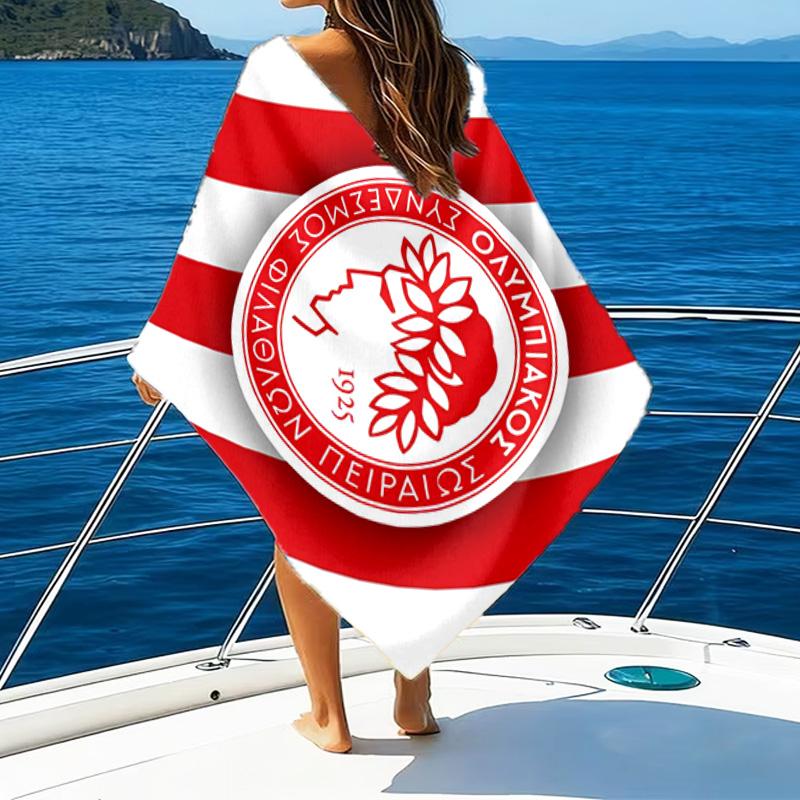 Olympiacos Fc: Toalla de Playa de Microfibra Orgullo Rojo y Negro, Ligera y de Secado Rápido, para Viajes de Verano, Esencial para la Playa, Piscina al Aire Libre