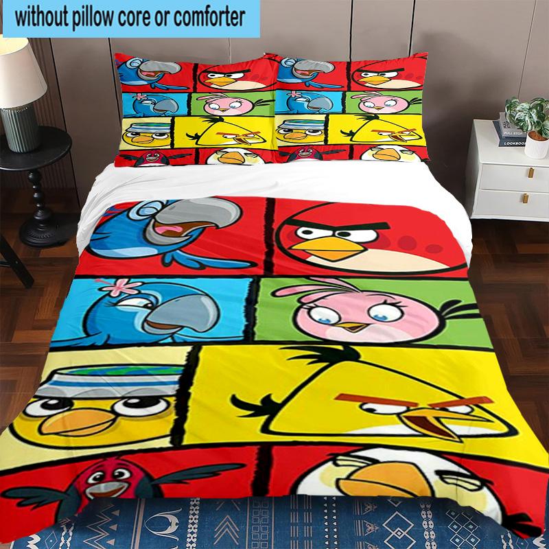 3PCS Red Birds Characters Collage 3pcs Bedding,Including 3PCS Duvet Cover And 2pcs Pillowcases Perfect for Christmas,Ideal for Bedroom, Dormitory