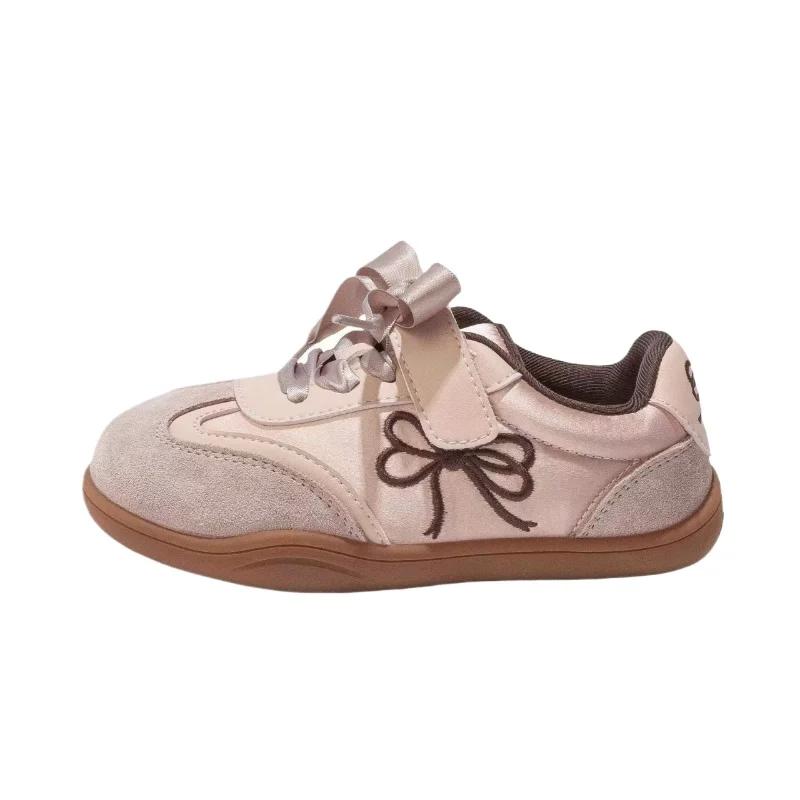 

Children Casual Sneakers for Girls Spring New Fashion Korean Style Soft Anti-slippery Versatile Chic Sweet Bowtie Shoes 23 рожевий