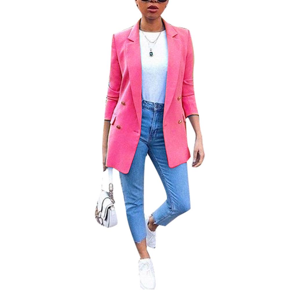 European & American Fashion Women's Mid-Length Lapel Cardigan Temperament Suit Jacket 2024