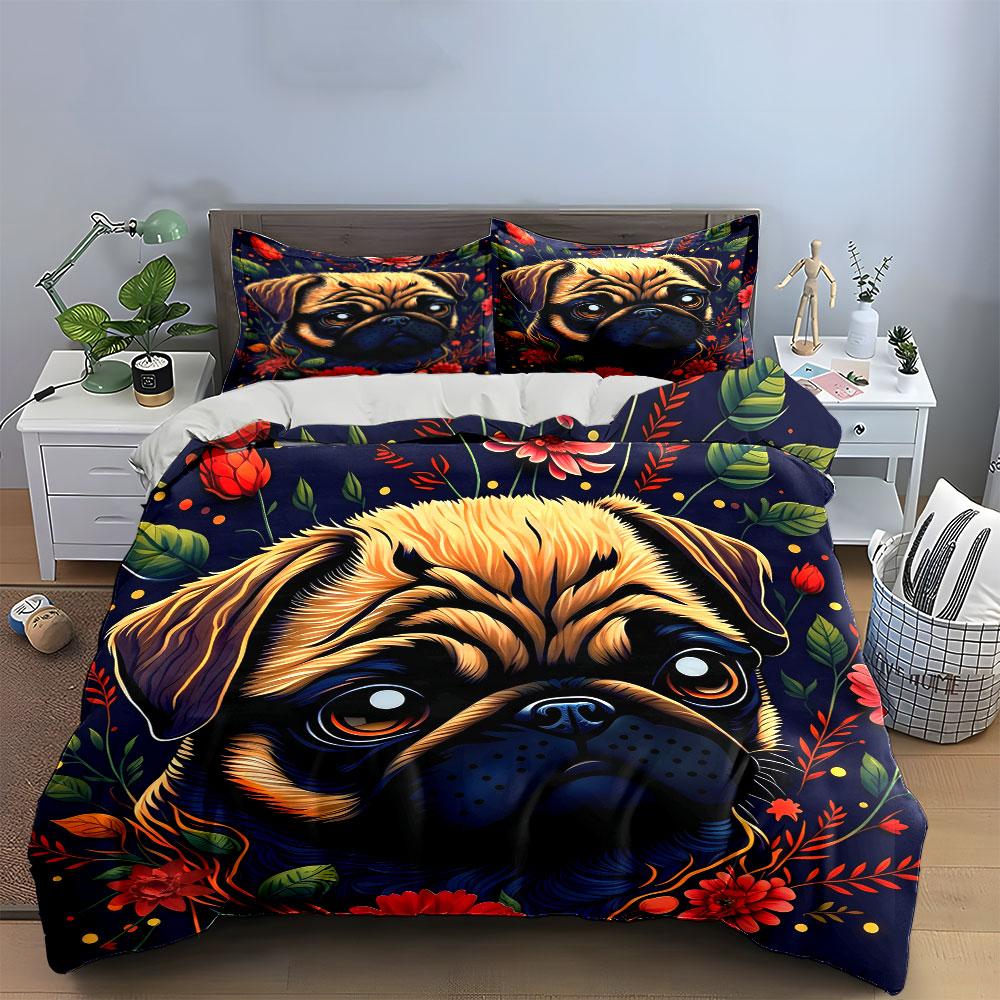 Dog Floral Set - Home Decor Multiple Sizes Kid'S And Adults' Bedroom Exquisite 3Pc Bedding Set, Gift