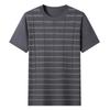 Men's Striped Round Neck Tencel Cotton Silk Short Sleeve T-shirt