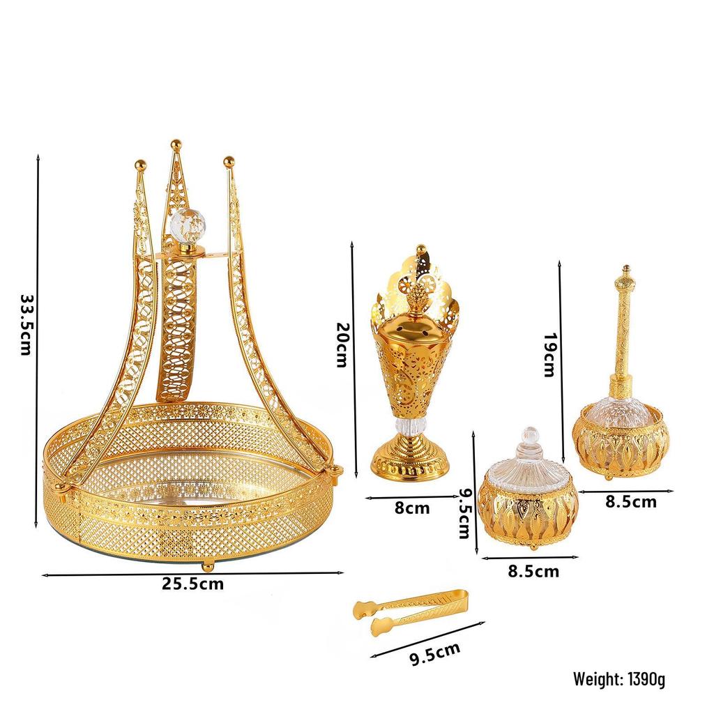 Middle East Golden Basket Incense Burner Set: 5-Piece Arabic & Southeast Asian Wedding Home Decoration
