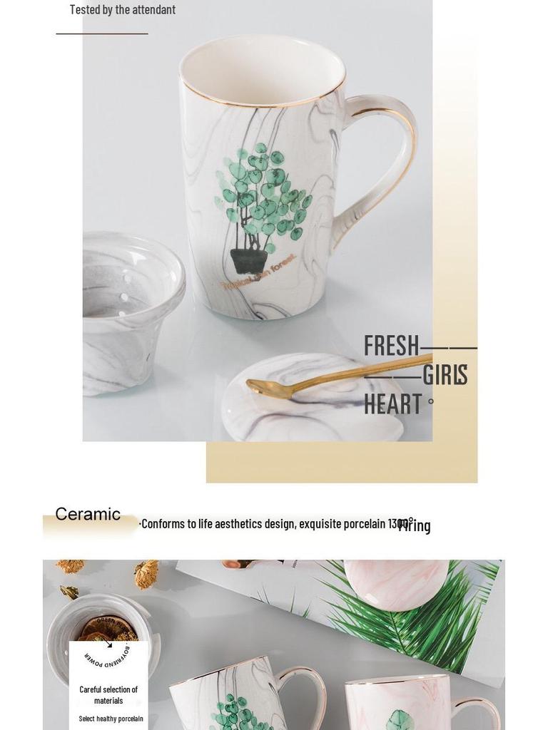 Trendy Japanese Ceramic Coffee Mug with Spoon & Lid – Home Gift Souvenir