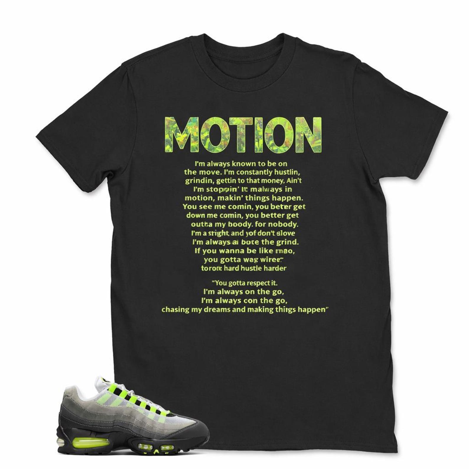 MOTION Hustle Mindset Graphic Tee – Neon Green Streetwear Shirt 3XL
