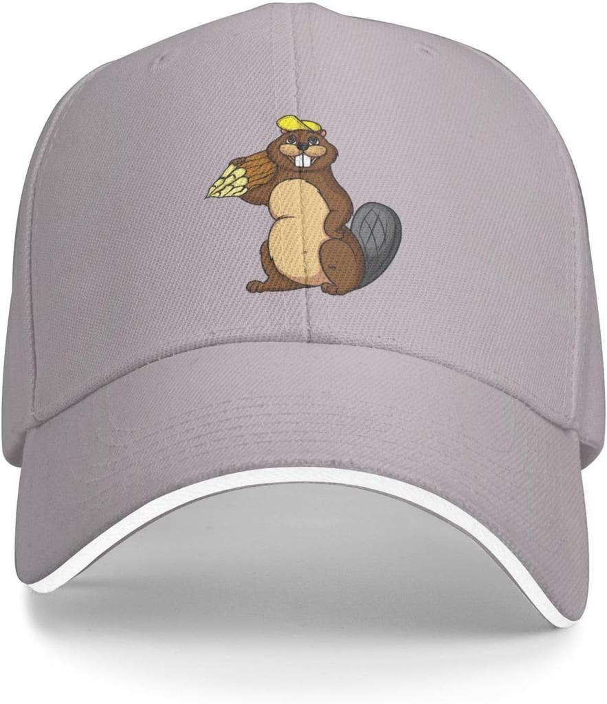 Cute Funny Beaver Wearing Yellow Hat Baseball Cap Polyester Adjustable Outdoor Headwear