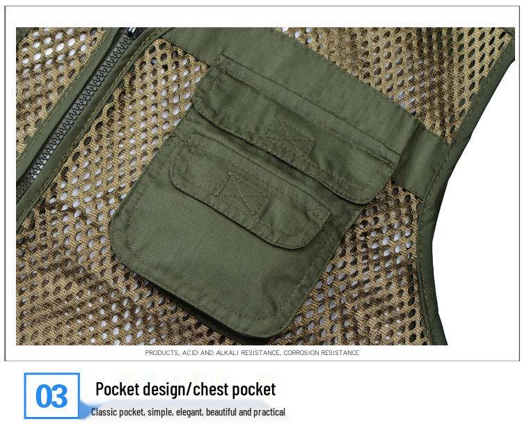Gilet a Rete Multi-tasche Traspirante Estivo da Uomo - Taglie Forti, Giacca Senza Maniche per Pesca e Fotografia