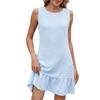 Women's Summer Solid Color Crew Neck Back Lace-up Sleeveless Vest Dress