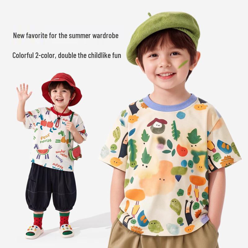 KuWaMi Boys' Summer Cartoon Print T-Shirt