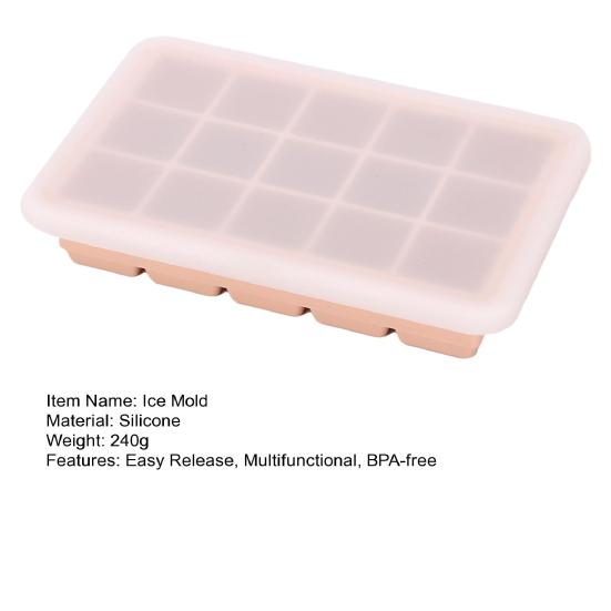 Silikonový tác na ledové kostky s víkem 15-dutinová forma na led pro mrazák Výrobník velkých kostek ledu pro koktejly z whisky